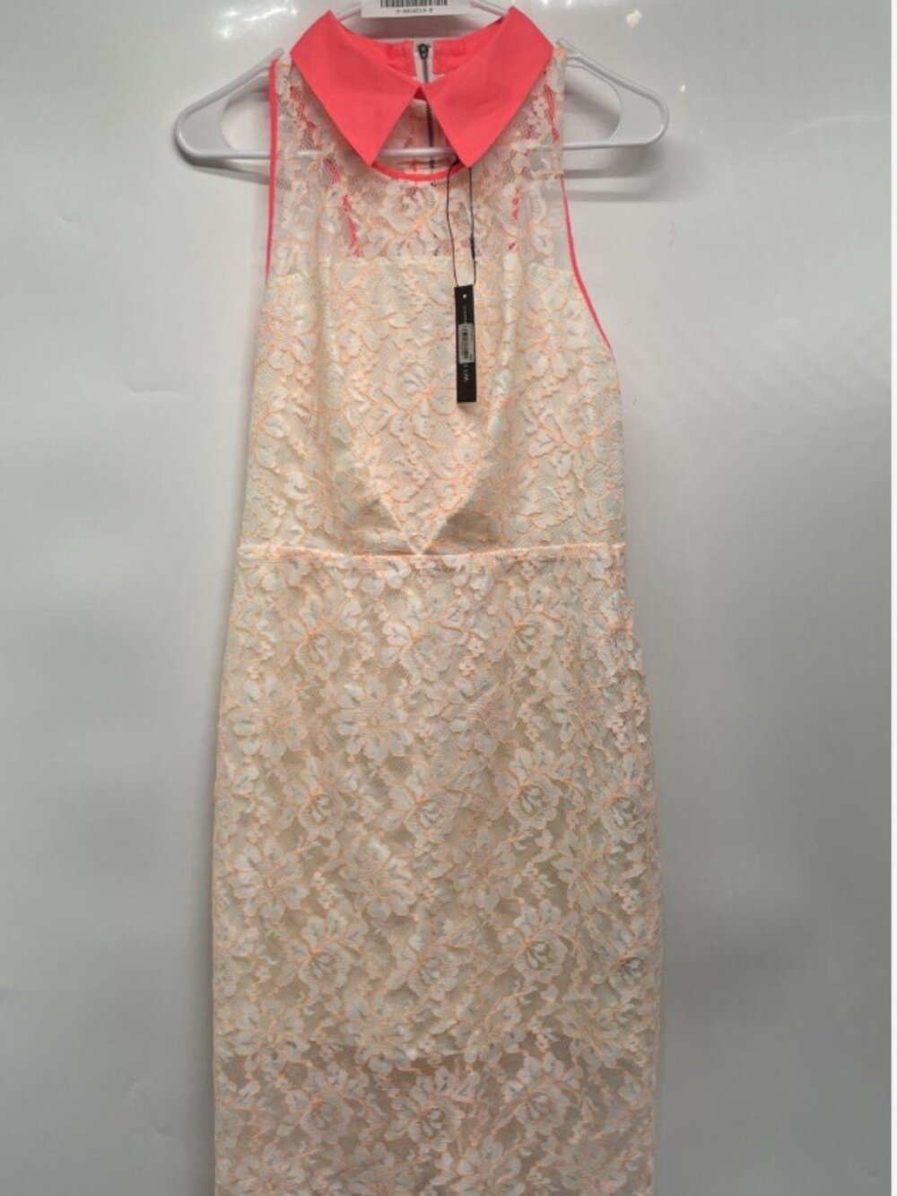 W118 by Walter Baker Racerback Lace Midi Cocktail Dress Neon Coral Collar S
